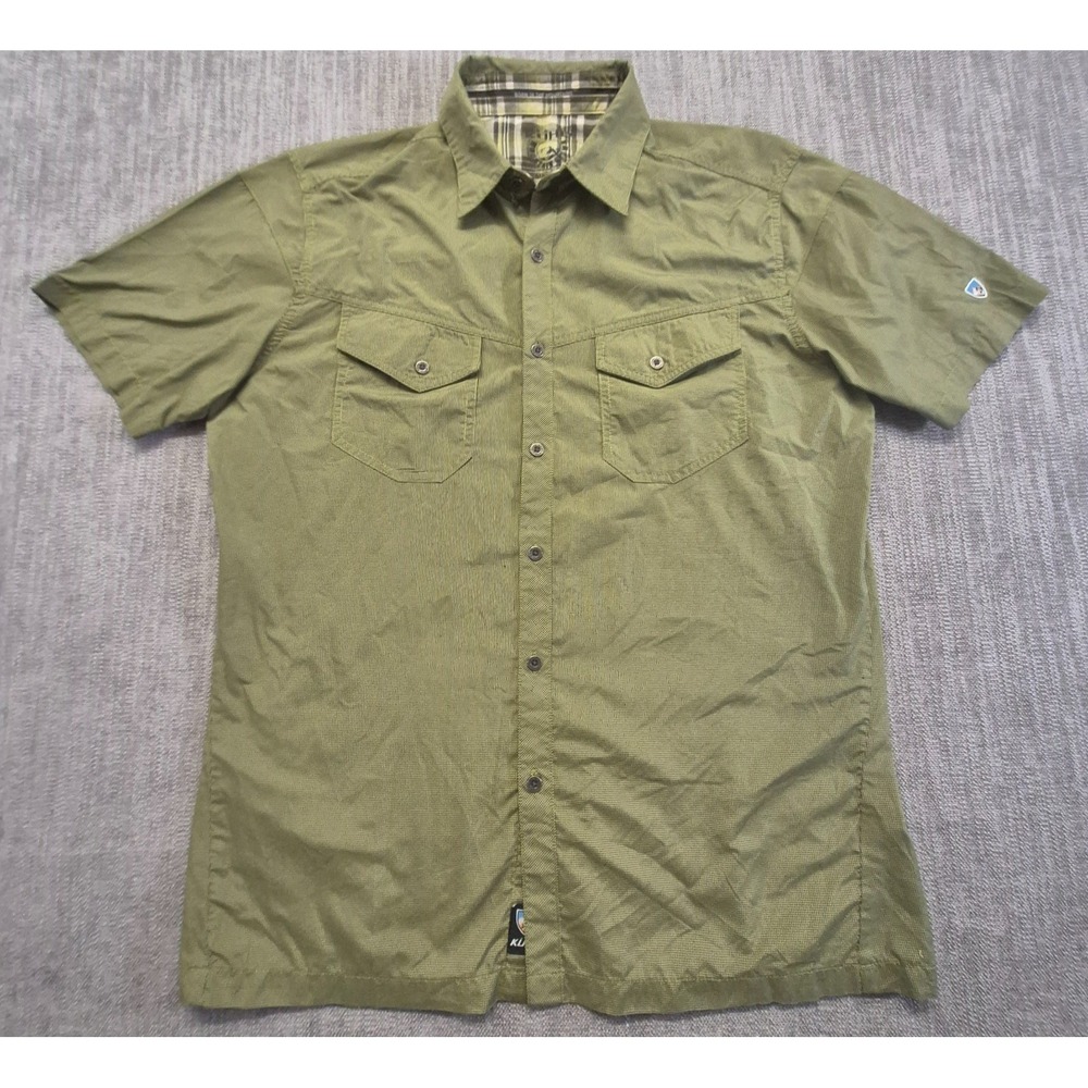 KUKL Eluxur Men's Green check Short Sleeve button Up shirt M Outdoor Hiking